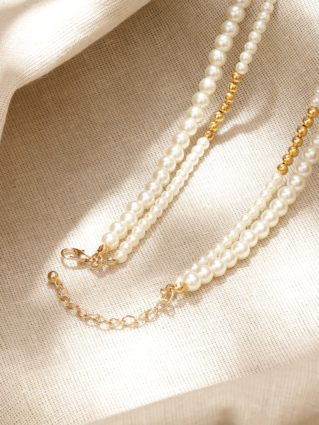 【Rubans】 Gold & Pearl Beaded Dual Layered Necklace|18K ゴールドメッキ 2連 ホワイトパール ゴールドビーズ ネックレス