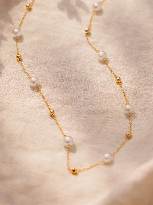 Demi Fine 18K Gold Plated Stainless steel Pearl Beaded Chain Necklace Length - 19 cm