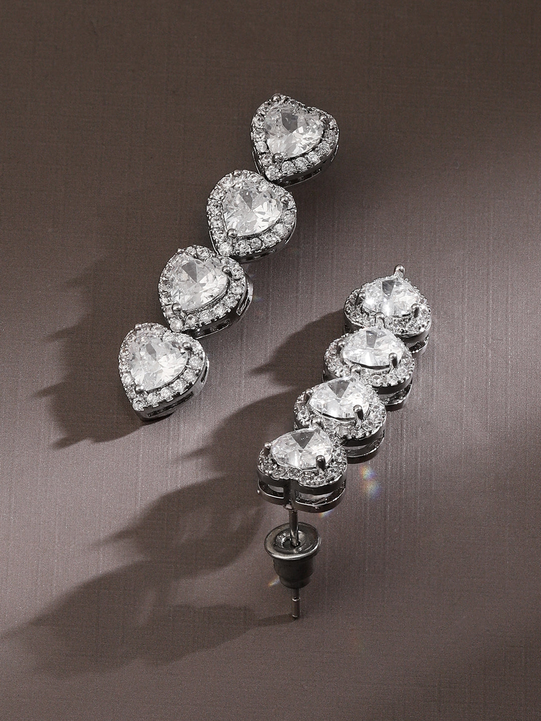 Chain of Love American Diamond Zirconia Earrings Silver
