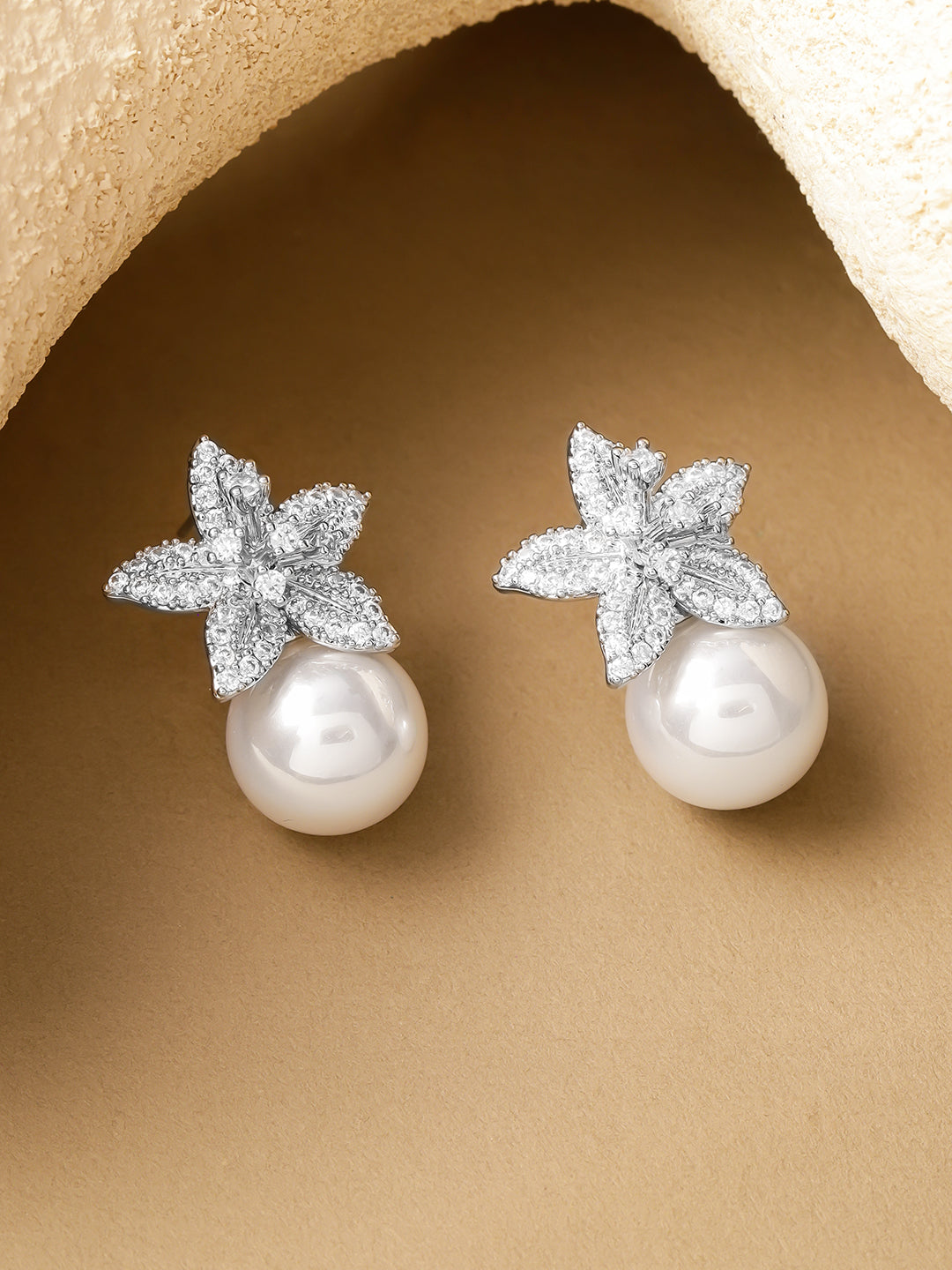 【Rubans】 Floral Pearl Drop Stud Earrings|フローラル パールドロップ スタッドイヤリング