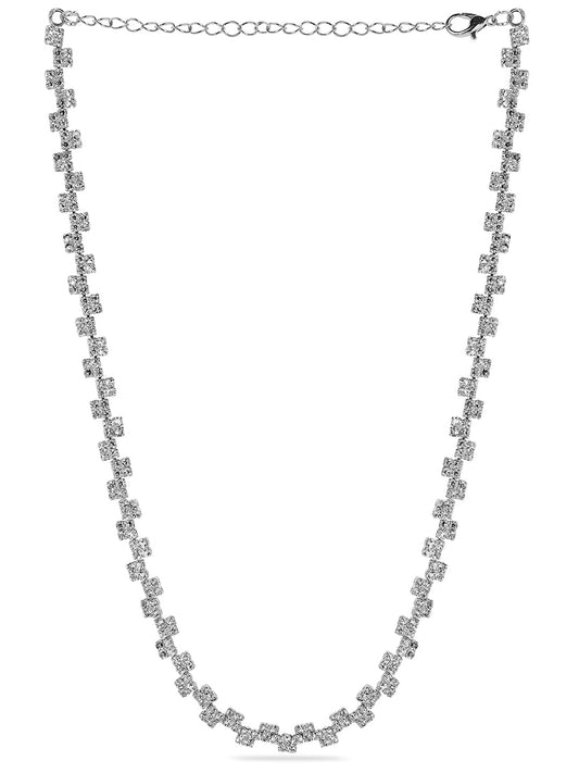 Expressive American Diamond Zirconia Studded Necklace Silver