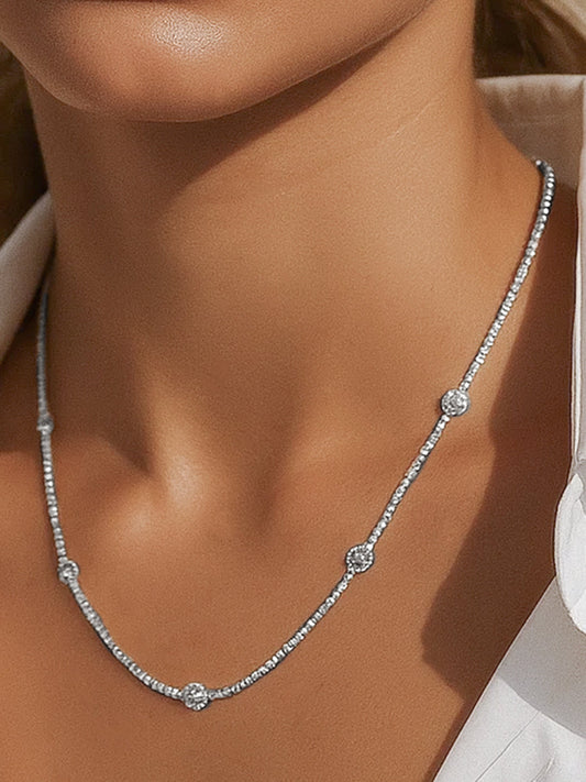 【Rubans】 Minimal American Diamond Zirconia Studded Necklace|ミニマル アメリカンダイヤモンド ジルコニア テニスネックレス