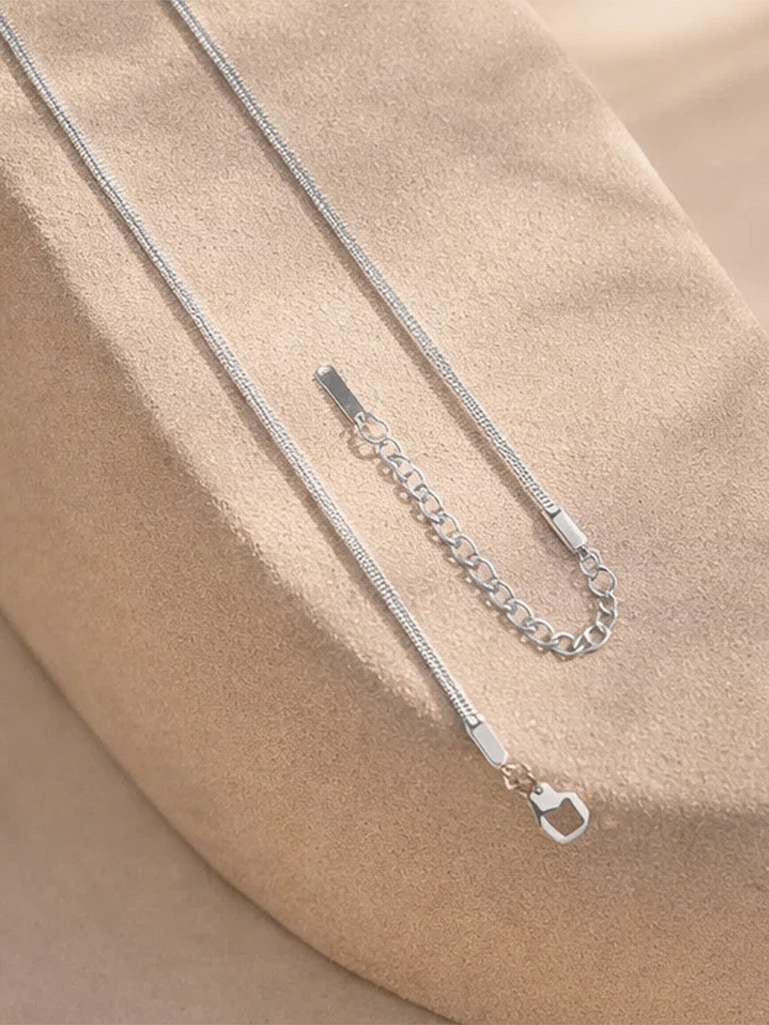 Demi Fine Rhodium Plated Stainless steel Snake Chain Lariat Drop Necklace Length - 38.7 cm