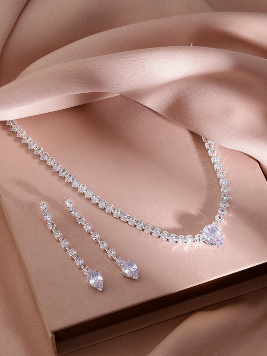 【Rubans】 Teardrop American Diamond Zirconia Necklace Set|ロジウムメッキ ティアドロップ AD ジルコニア ネックレスセット