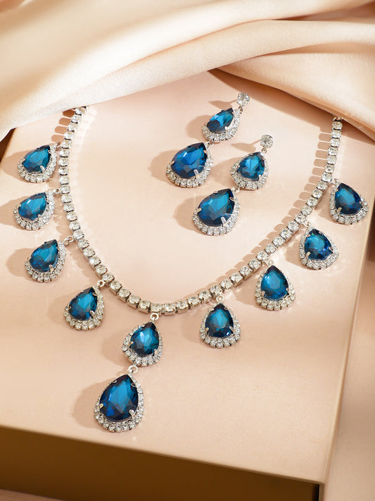 American Diamond Zirconia Blue Necklace Set フリーサイズ