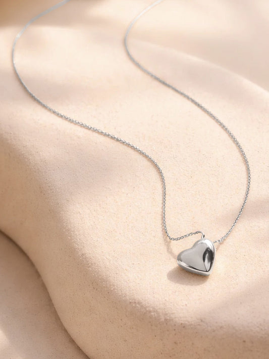 Demi Fine Rhodium Plated Stainless steel Puffy Heart Pendant Rope Chain Necklace Length - 27.5 cm