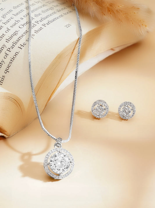 【Rubans】Rhodium Plated American Diamond Zirconia Pendant Set|ロジウムメッキ アメリカンダイヤモンド ジルコニア ペンダントセット