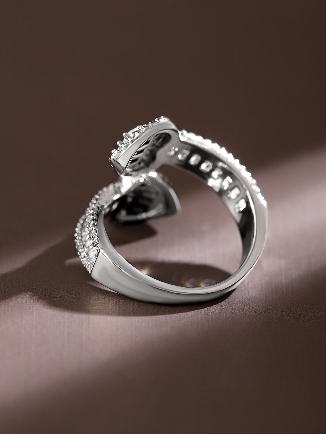 【Rubans】 Rhodium Plated Cubic Zirconia Studded Double Buckle Adjustable Ring|ロジウムメッキ キュービックジルコニア ダブルバックル アジャスタブルリング
