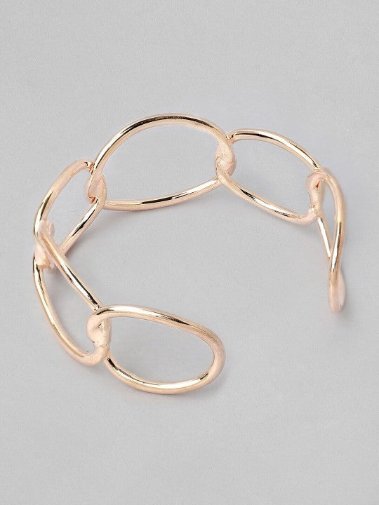 Rubans Rose Gold-Plated Chain Link Open Cuff Bracelet Modern Statement Jewelry フリーサイズ