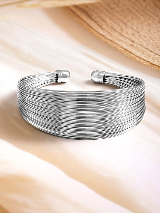 【Rubans】Rhodium Plated Multi-Wire Open Cuff Bracelet|ロジウムメッキ マルチワイヤー オープンカフ ブレスレット