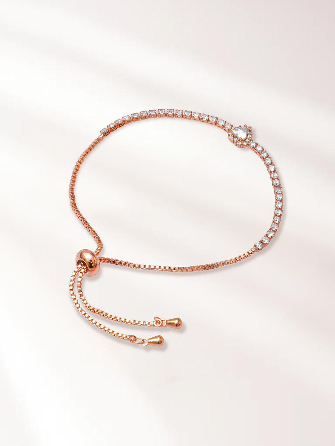 【Rubans】 Rose Gold-Plated American Diamond Zirconia Heart Bracelet|ローズゴールドメッキ ハート ジルコニア ブレスレット