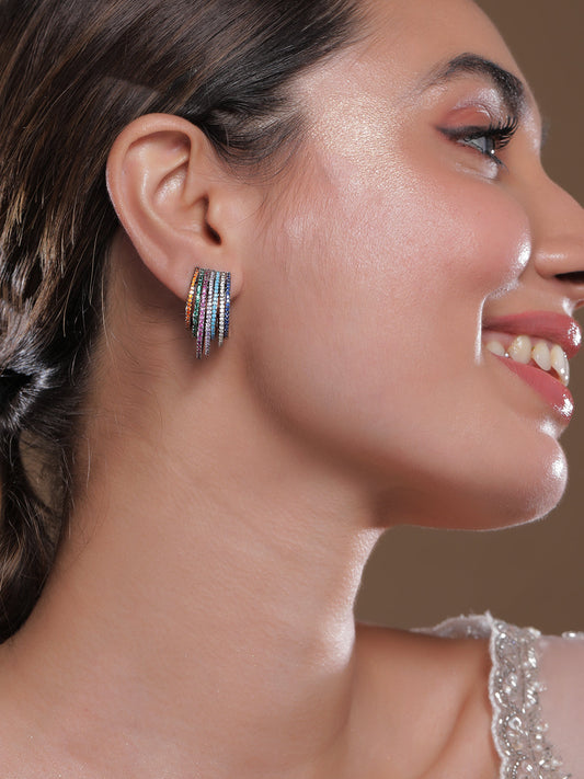 Midnight Rainbow Shine Hoop Earrings Multicolor
