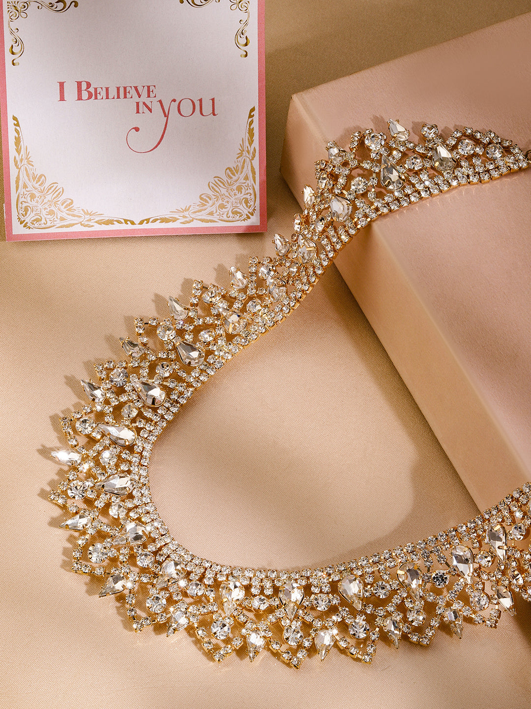 【Rubans】 Gold Plated Handcrafted Rhinestone Necklace|ゴールドメッキ ハンドクラフト ラインストーン ネックレス