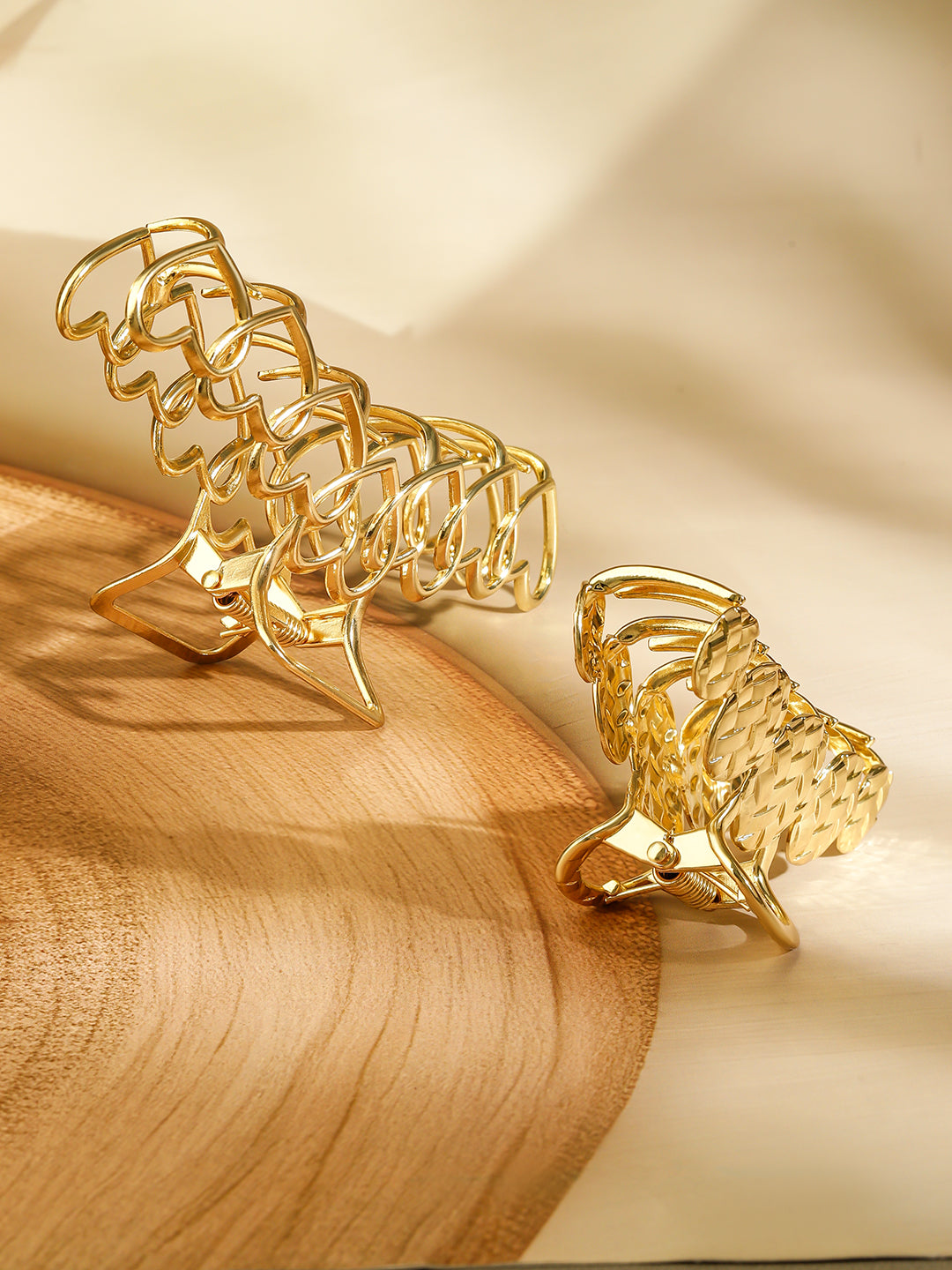 Gold Textured & Heart Motif Hair Clips Gold