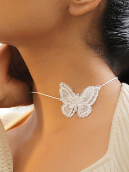Butterfly Motif White Choker フリーサイズ