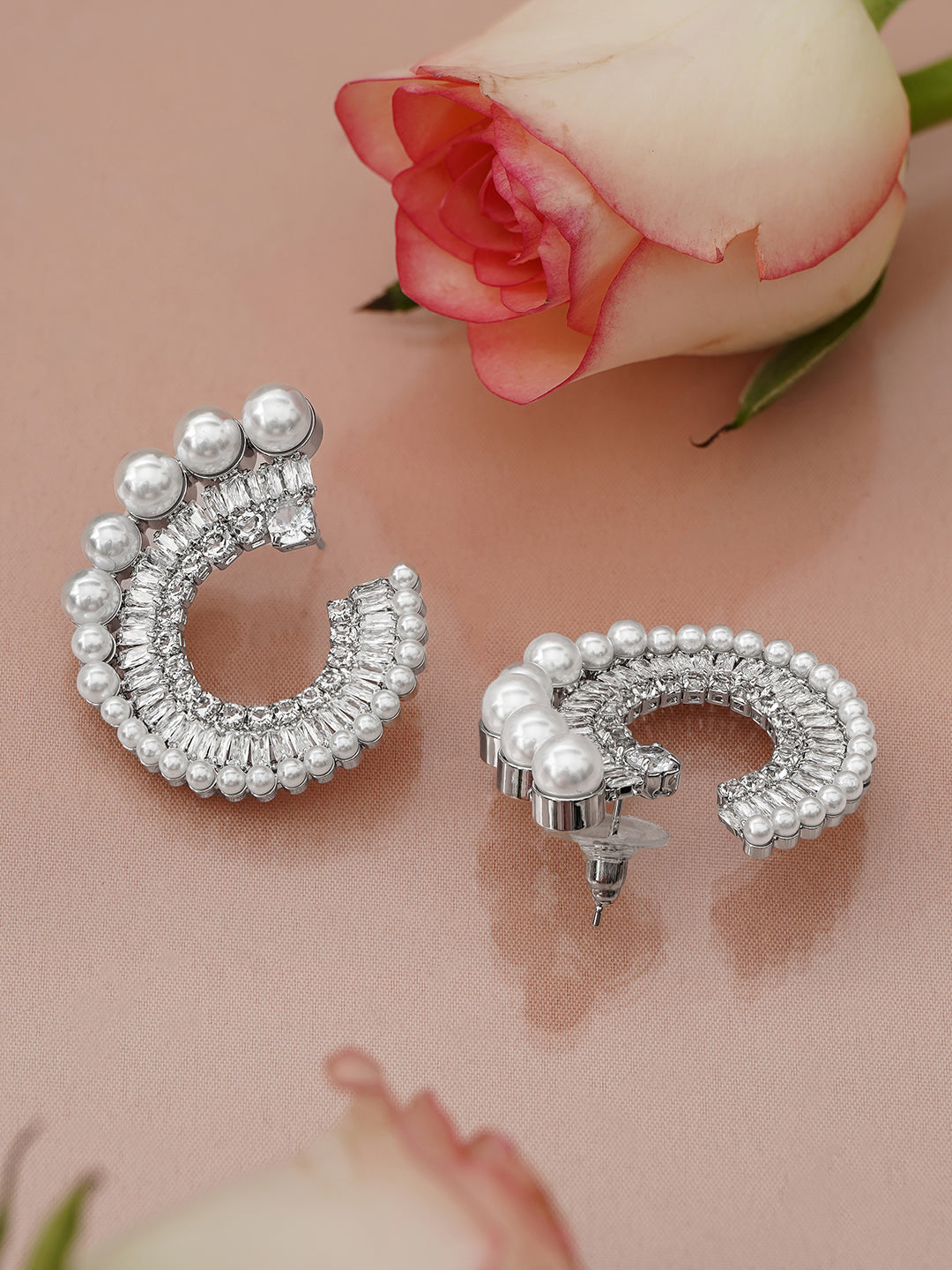 【Rubans】 American Diamond Zirconia Pearl White Studs|アメリカンダイヤモンド ジルコニア パール ホワイト スパイラル スタッドイヤリング