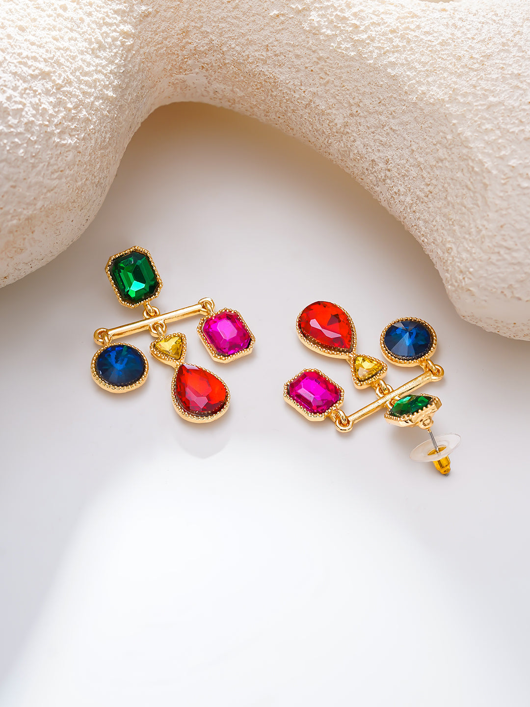 【Rubans】Gold Plated Jewel Carnival Multicolor Crystal Drop Earrings|ゴールドメッキ ジュエルカーニバル マルチカラー クリスタル ドロップピアス
