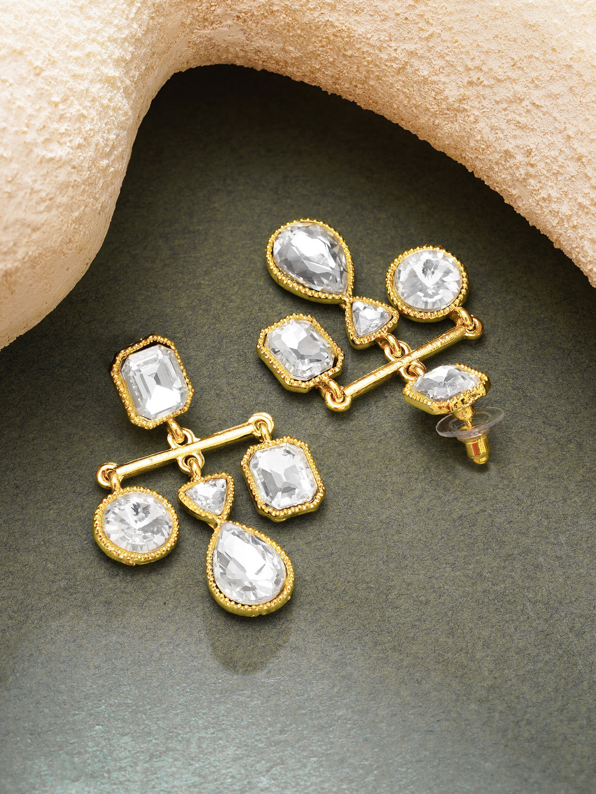 【Rubans】Gold Plated Moonbeam Crystal Balance Drop Earrings|ゴールドメッキ ムーンビーム クリスタル バランス ドロップピアス