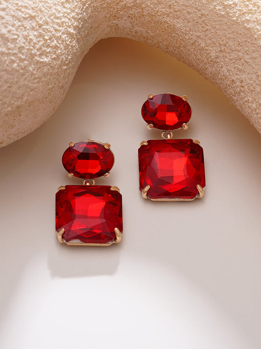 【Rubans】Gold Plated Ruby Rush Antique Red Crystal Drop Earrings|ゴールドメッキ ルビーラッシュ アンティーク レッドクリスタル ドロップピアス