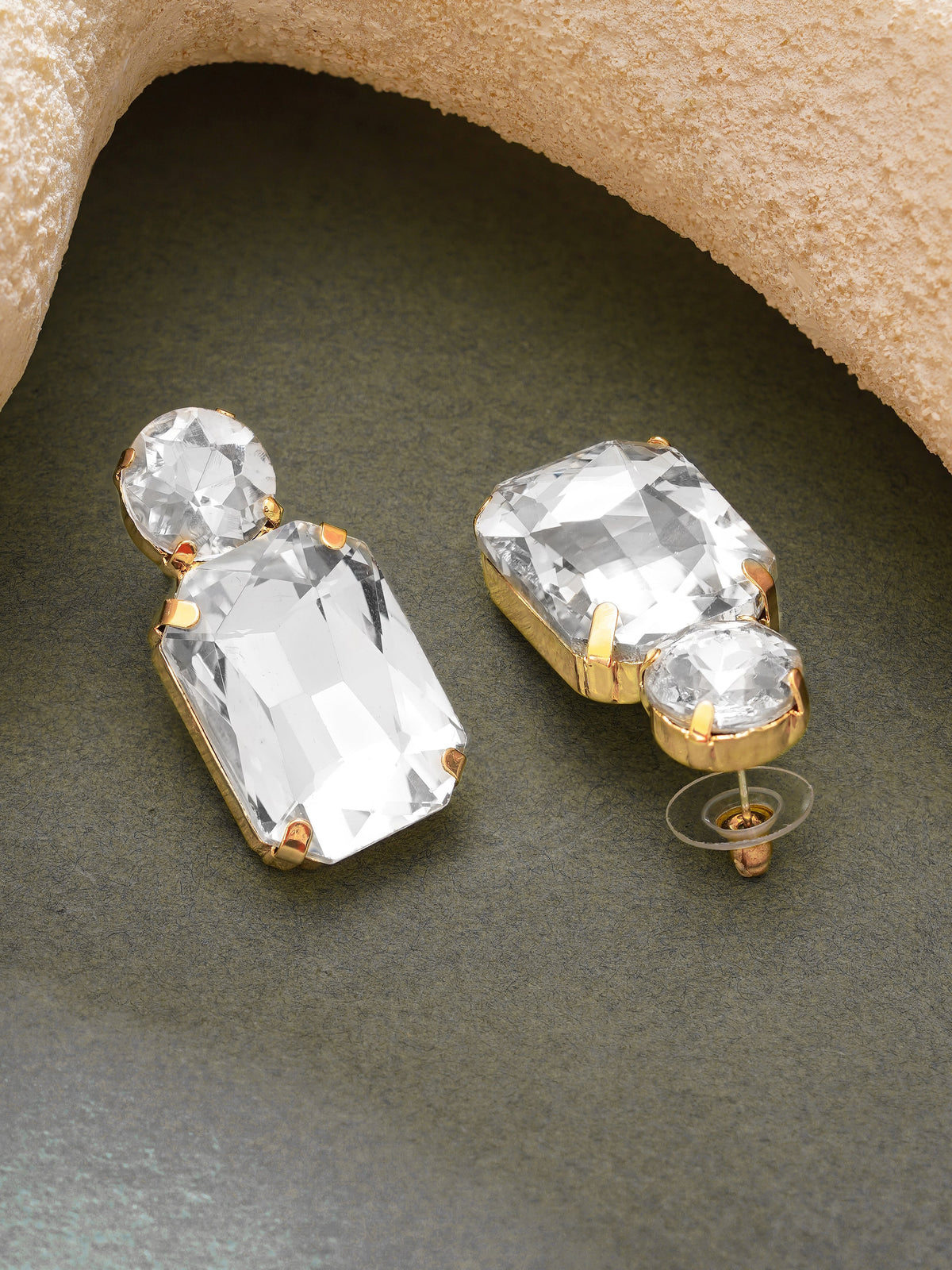 【Rubans】Gold Plated Clear Crystal Drop Earrings|ゴールドメッキ クリアクリスタル ドロップピアス