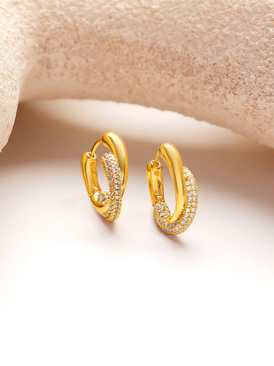 【Rubans】Gold Plated dual-band twist huggie hoop earrings|ゴールドメッキ デュアルバンド ツイスト ハギーフープピアス