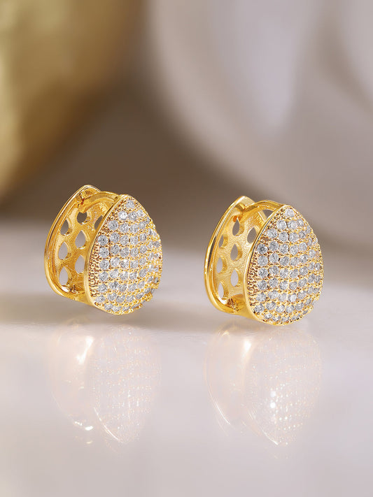 【Rubans】 Gold Plated American Diamond Zirconia Teardrop Hoop Earrings|ゴールドメッキ アメリカンダイヤモンド ジルコニア ティアドロップ フープイヤリング