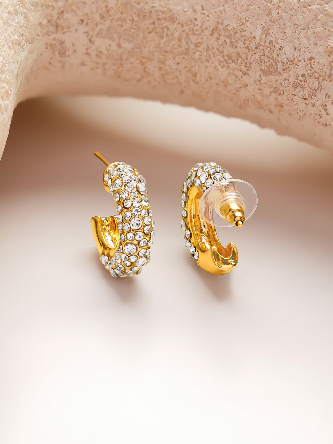 【Rubans】Gold plated brass cubic zirconia half-hoop earrings|ゴールドメッキ キュービックジルコニア ハーフフープピアス