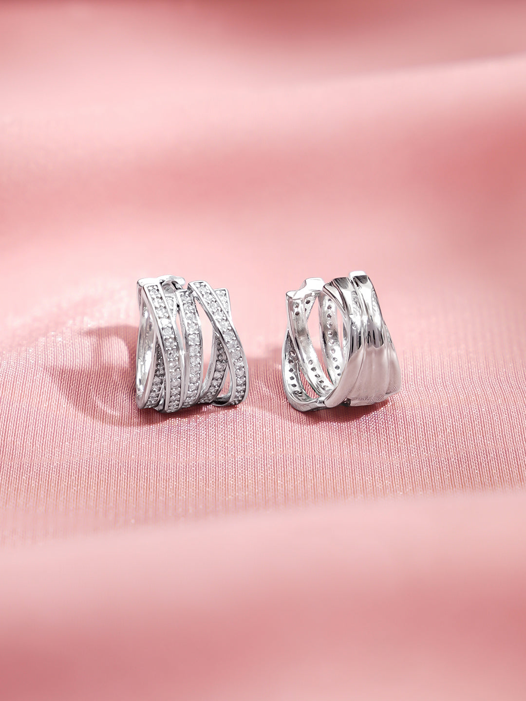 【Rubans】Rhodium Plated Contemporary Silver Finish Layered Hoop Earrings|ロジウムメッキ コンテンポラリー レイヤード フープピアス