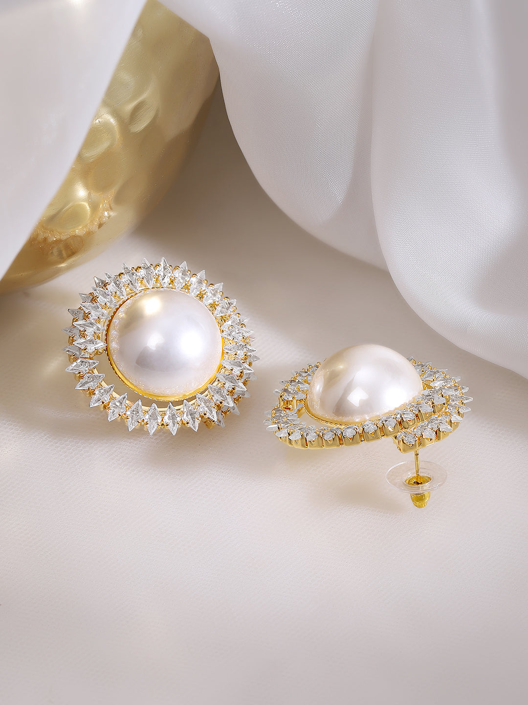 【Rubans】 Gold Plated Sunburst Radiance Pearl Stud Earrings|ゴールドメッキ サンバースト パール スタッドイヤリング