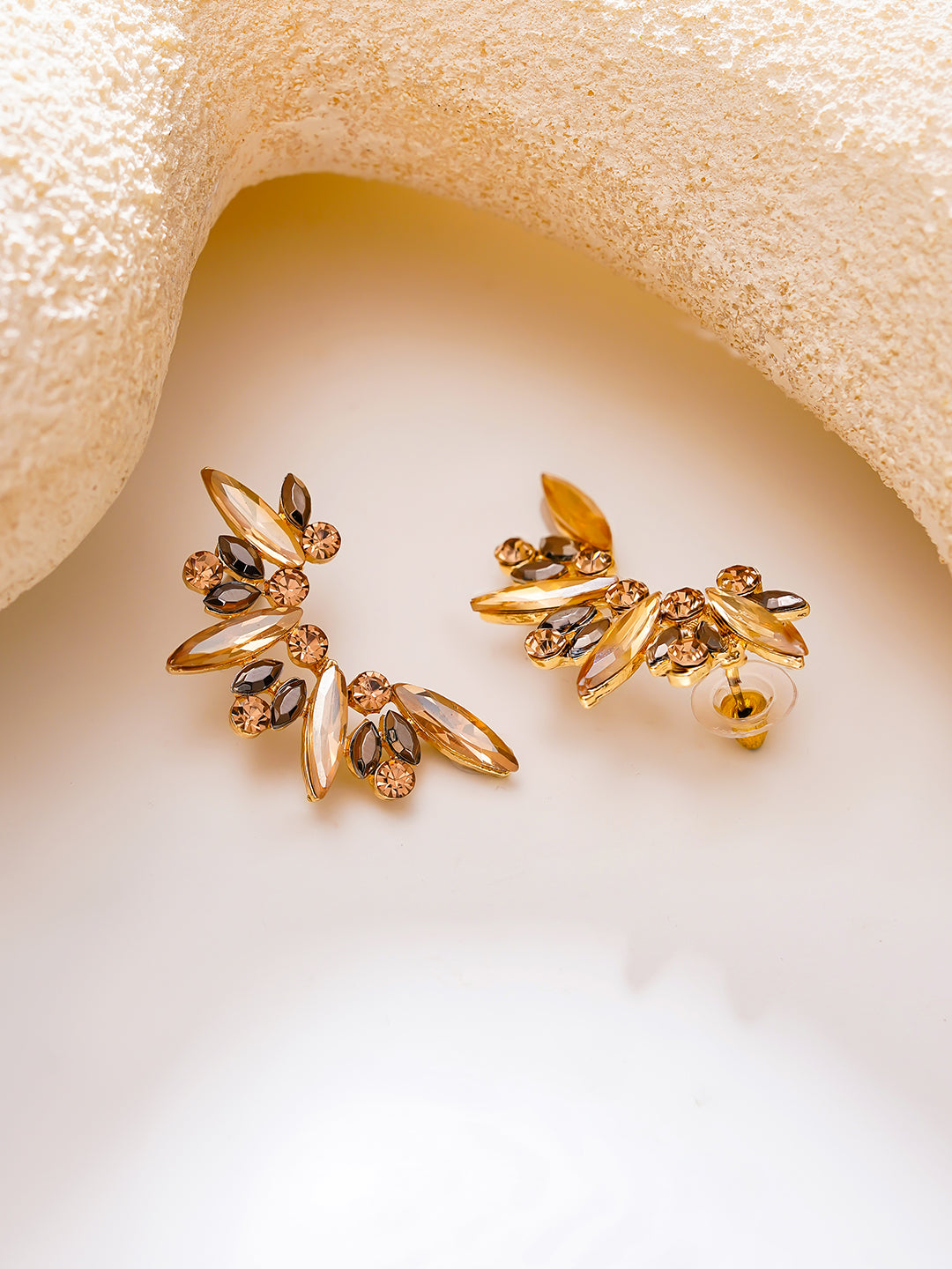 【Rubans】Gold Plated Wings Champagne Crystal Studs Earrings|ゴールドメッキ ウィングス シャンパンクリスタル スタッドピアス