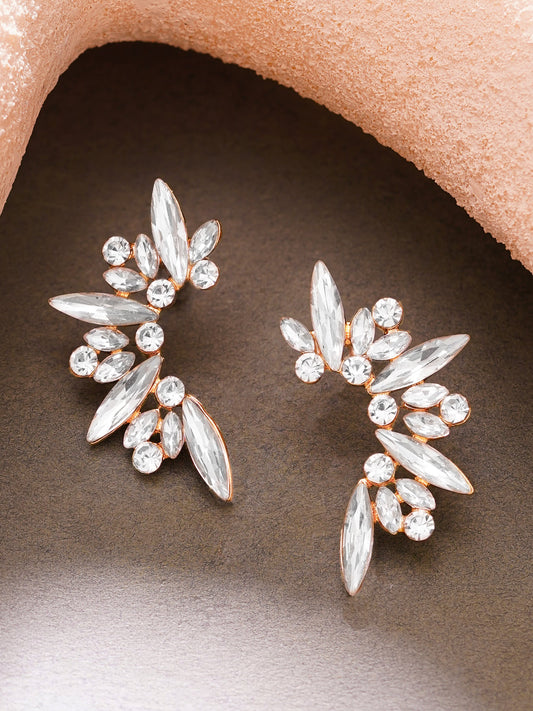 【Rubans】Gold Plated Moonlit Wings Rose Crystal Cluster Studs Earrings|ゴールドメッキ ムーンリットウィングス ローズクリスタル クラスター スタッドピアス
