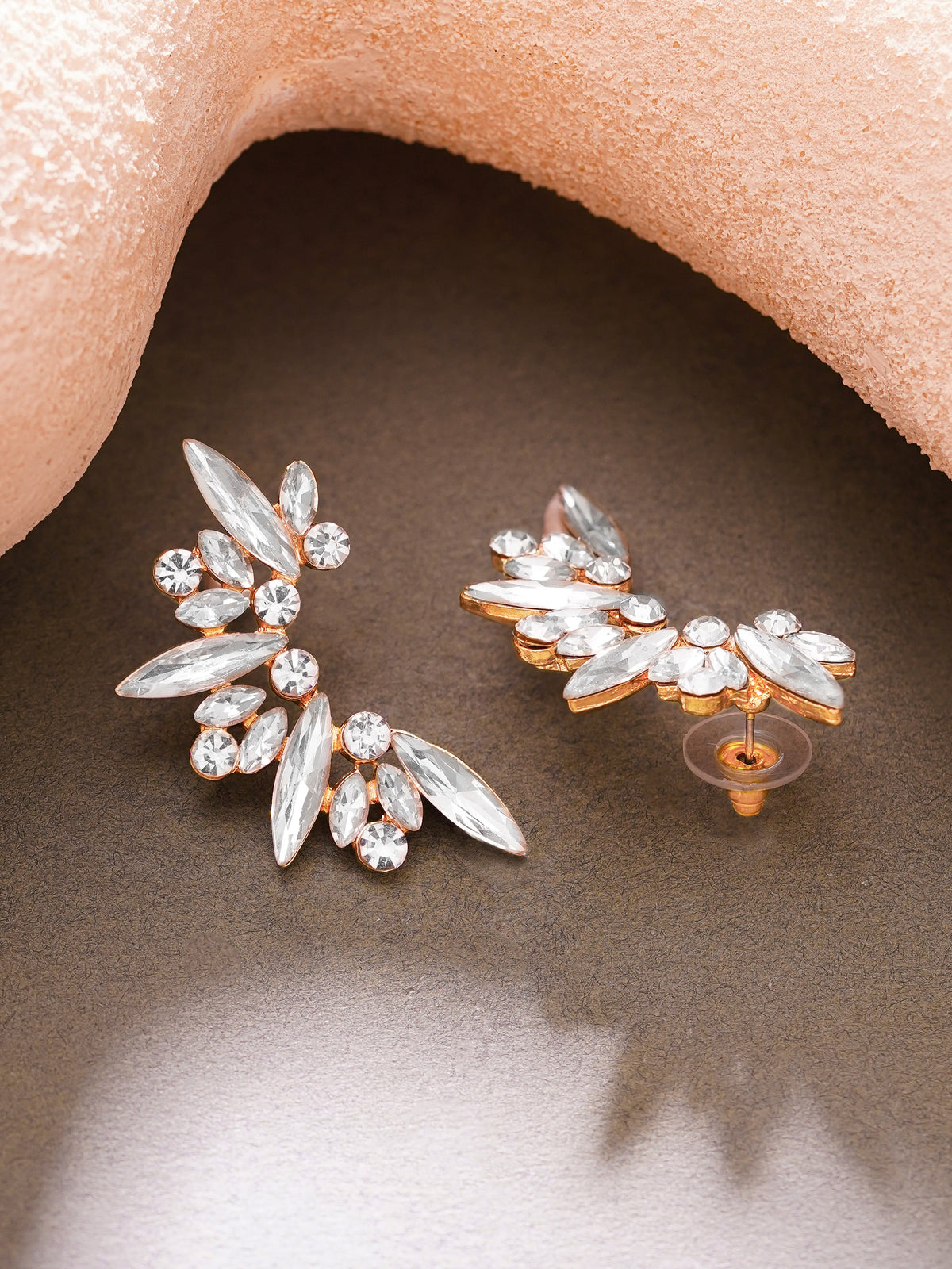 【Rubans】Gold Plated Moonlit Wings Rose Crystal Cluster Studs Earrings|ゴールドメッキ ムーンリットウィングス ローズクリスタル クラスター スタッドピアス