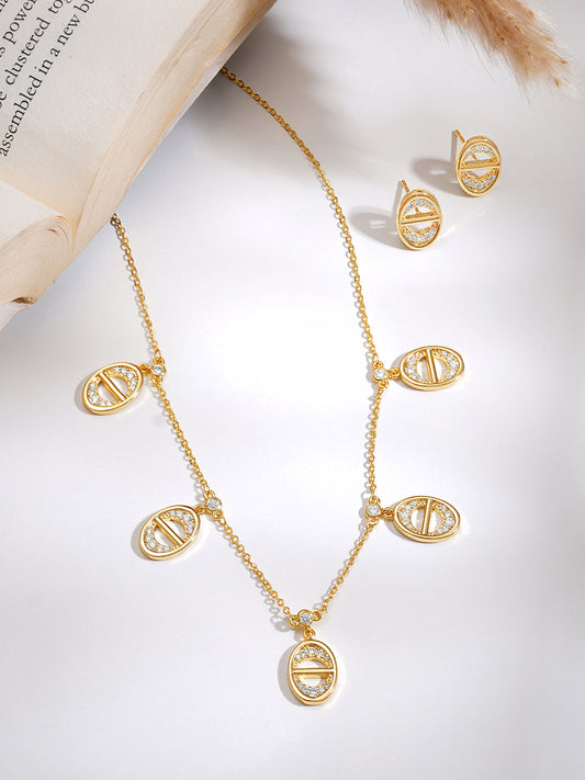 【Rubans】 Gold Plated Geometric Charm Collar Necklace Set|ゴールドメッキ ジオメトリック チャーム カラーネックレス セット