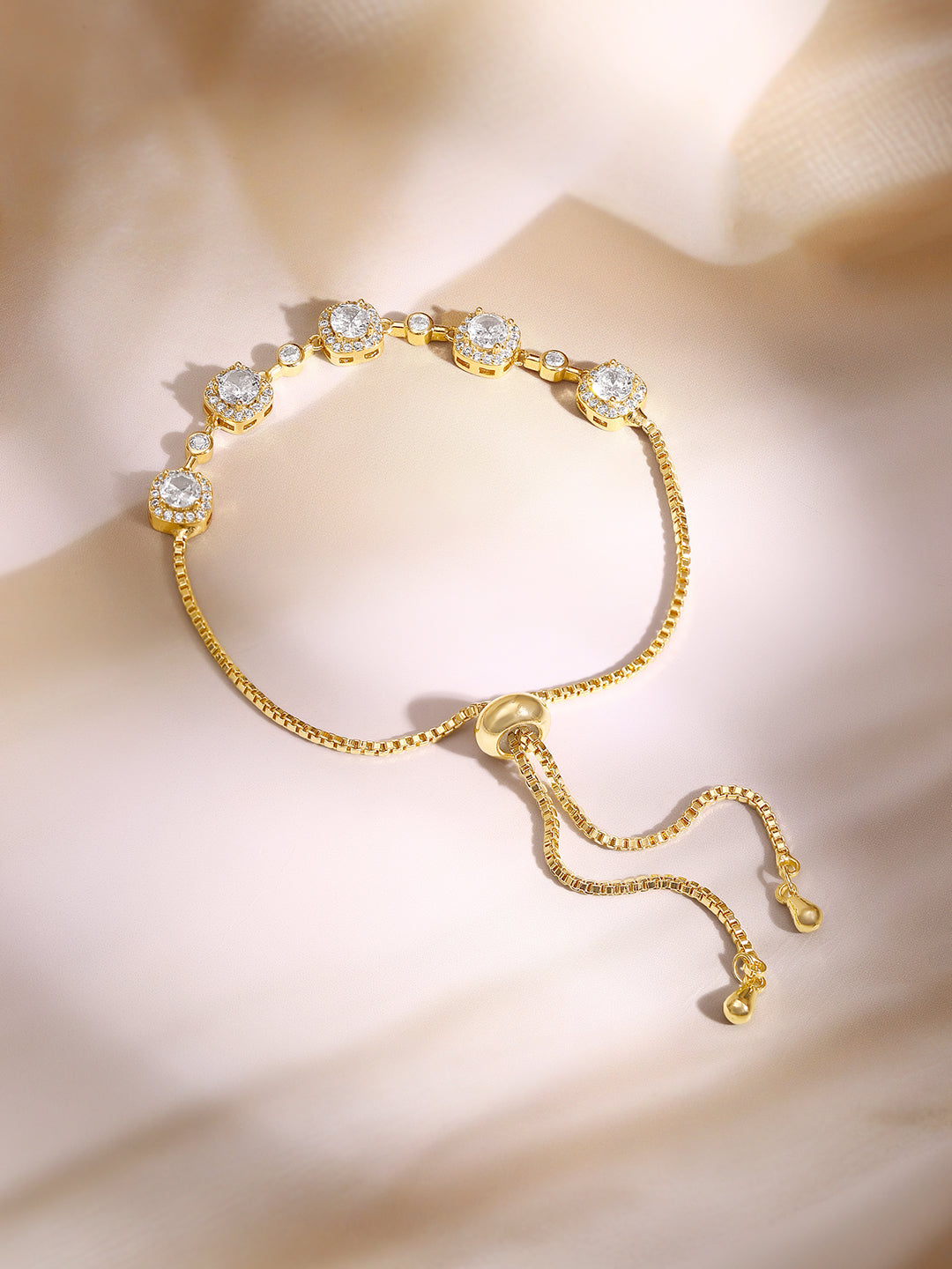 【Rubans】Gold Plated Crystal Halo Adjustable Tennis Bracelet|ゴールドメッキ クリスタルヘイロー アジャスタブル テニスブレスレット