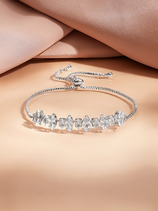 【Rubans】Rhodium Plated Crystal Adjustable Chain Bracelet|ロジウムメッキ クリスタル アジャスタブル チェーンブレスレット