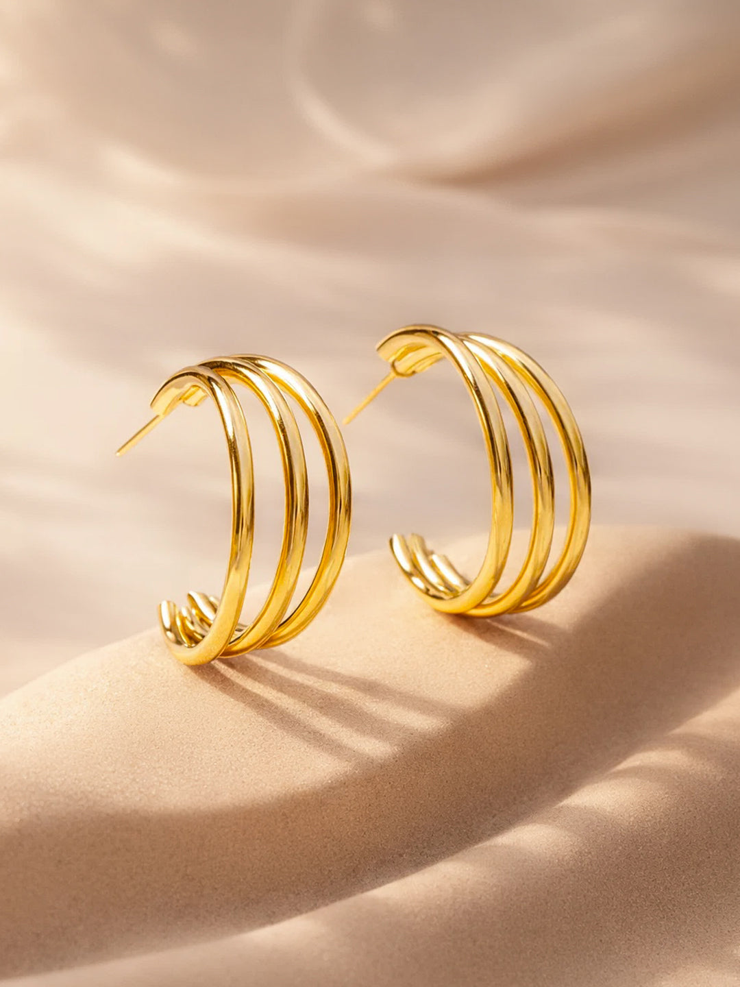 【Rubans】 Gold Plated Circular Half Hoop Earrings Set|ゴールドメッキ サークル ハーフフープ イヤリング 3組セット