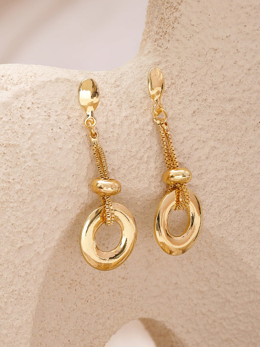 Rubans 22K Gold-Plated Brass Modern Hoop Dangler Earrings with Chain & Bead Accent フリーサイズ