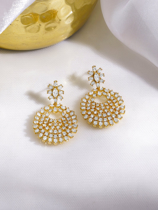 Rubans 18K Gold-Plated Round Crystal Zirconia Studded Statement Drop Earrings フリーサイズ