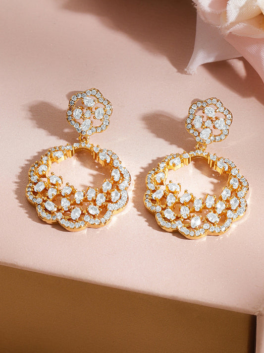【Rubans】 Gold Plated Brass American Diamond Floral Drop Earrings|ゴールドメッキ アメリカンダイヤモンド フローラル ドロップイヤリング
