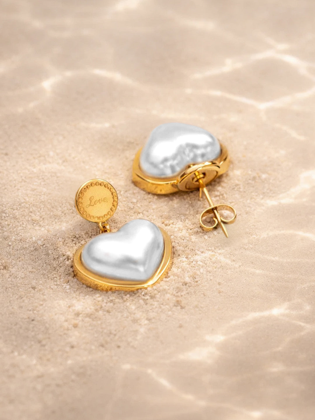 Demi Fine 18K Gold Plated Stainless steel Heart Pearl Inlay Drop Earrings Length - 2.4 cm
