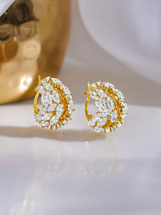 Rubans 18K Gold Plated Brass Clustered Crystal Zirconia Hoop Earrings フリーサイズ