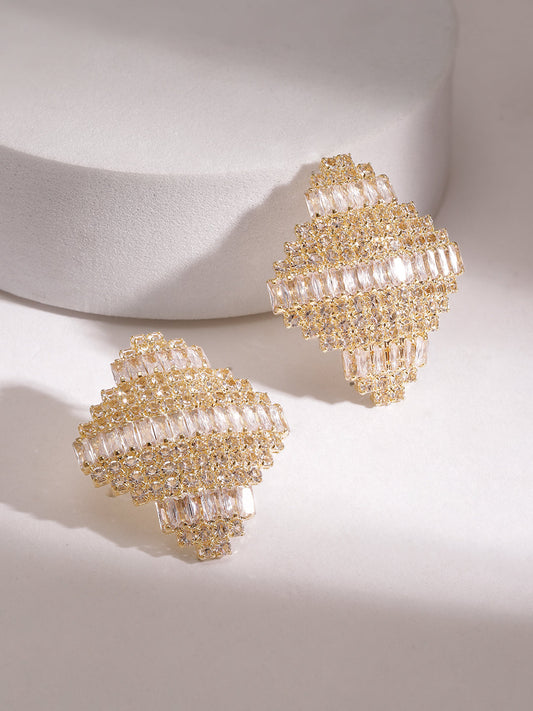 White & Gold Stud Earrings Gold