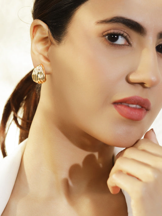 Rubans Set of 3 18K Gold & Rhodium-Plated Textured Tear-Drop & Crystal Stud Earrings フリーサイズ