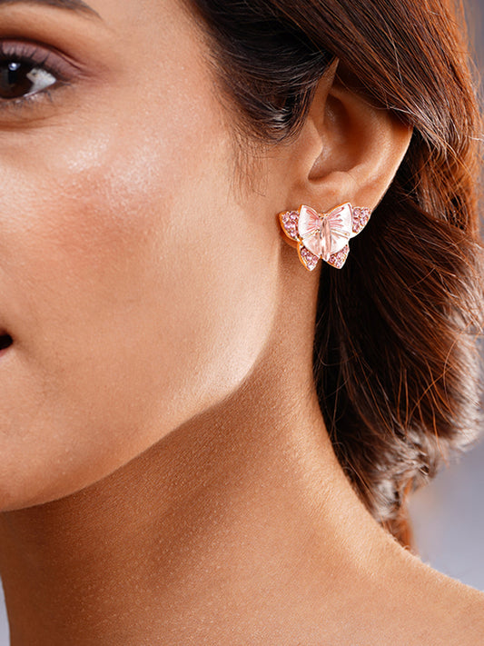 Blush Pink Enamel Crystal Butterfly Studs フリーサイズ