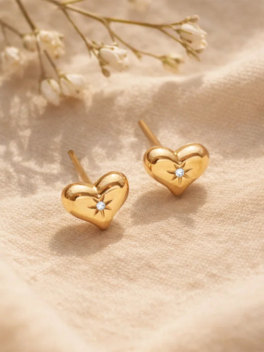 Demi Fine 18K Gold Plated Stainless steel Mini Heart Stud Earrings Length - 0.6 cm