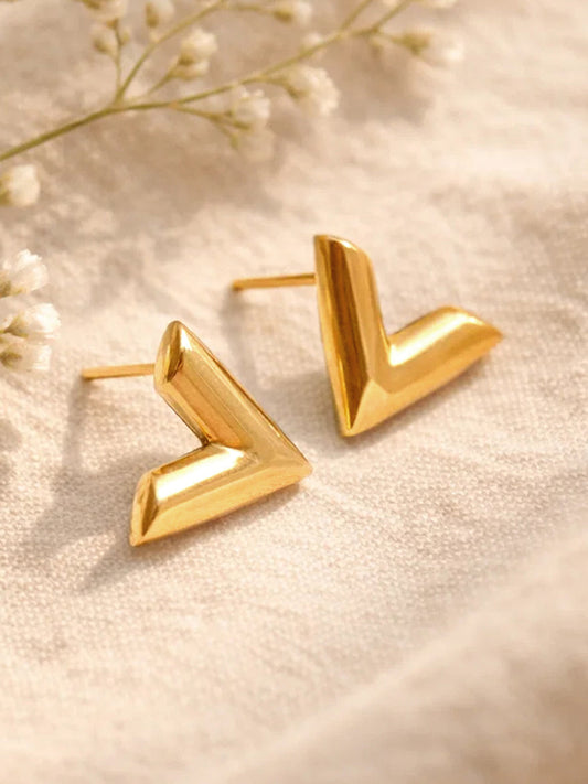 Demi Fine 18K Gold Plated Stainless steel V Shape Stud Earrings Length - 1.1 cm
