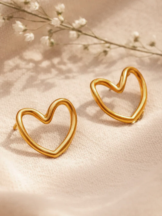 Demi Fine 18K Gold Plated Stainless steel Halo Heart Stud Earrings Length - 1.7 cm
