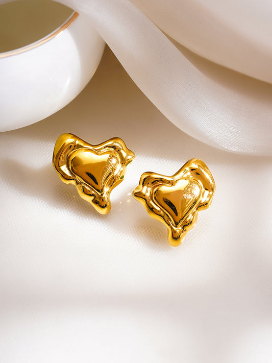 Demi Fine 18K Gold Plated Stainless Steel Melted Heart Statement Stud Earrings フリーサイズ