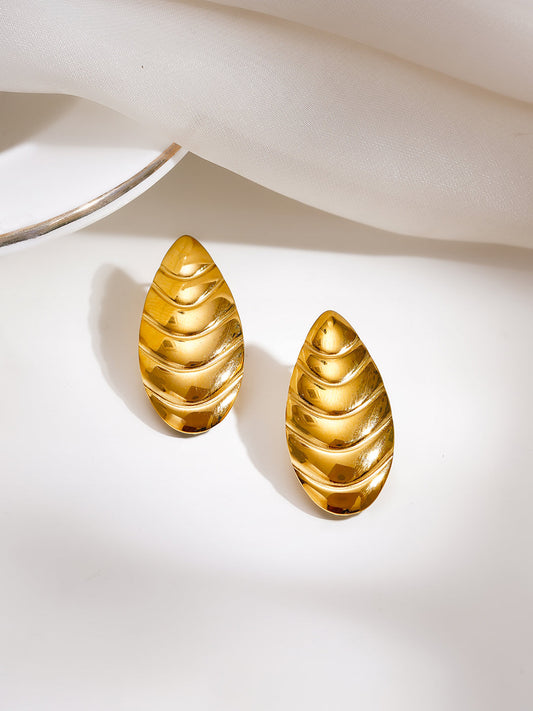 Demi Fine 18K Gold Plated Stainless steel Golden Shell Statement Stud Earrings Length - 3.1 cm