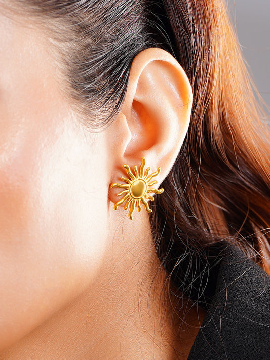 Demi Fine 18K Gold Plated Stainless steel Sun Stud Earrings Length -2.5 cm